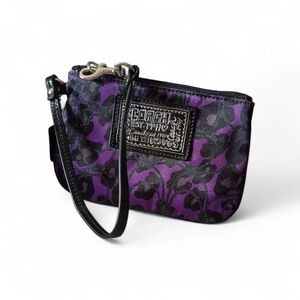 Coach Black and Purple Poppy Ocelot Print Wristlet NWOT